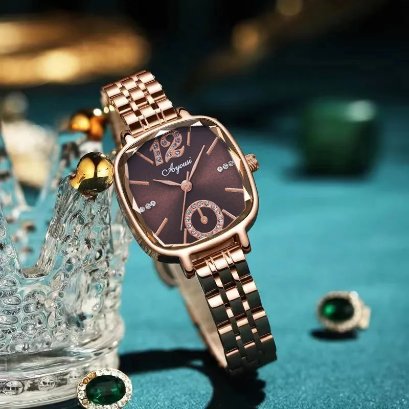 Zagraniczny koreański kompaktowy zegarek damski z podwójnym kalendarzem, modny, delikatny, wspaniały, delikatny zegarek damski z osobowością