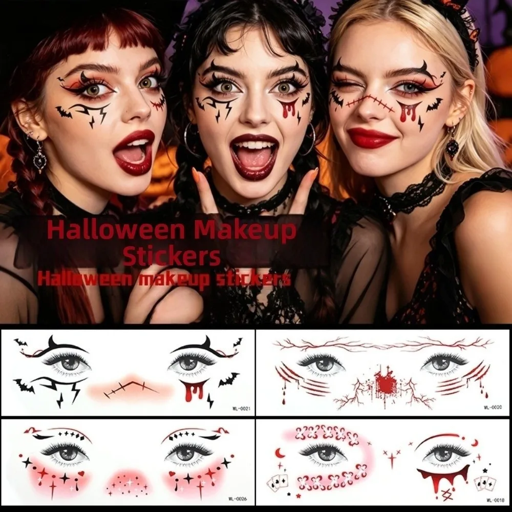 Spider Web Halloween Face Tattoo Sticker Waterproof Ghost Bat Halloween Face Temporary Tattoo Realistic Convenient