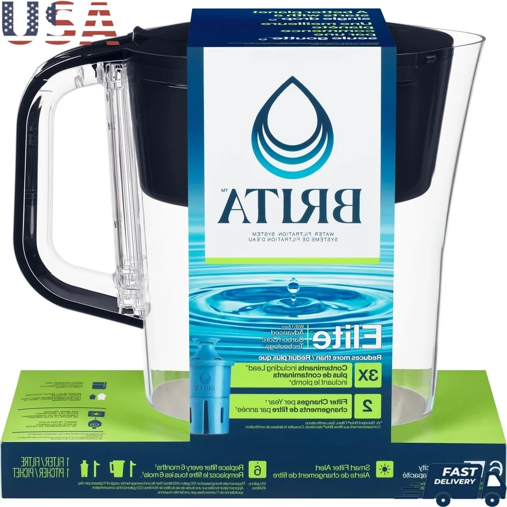 

6-Cup Water Filter Pitcher with Elite Filter Reduces 99% Lead Chlorine Odor Asbestos Mercury Microplastics Easy-Fill Lid