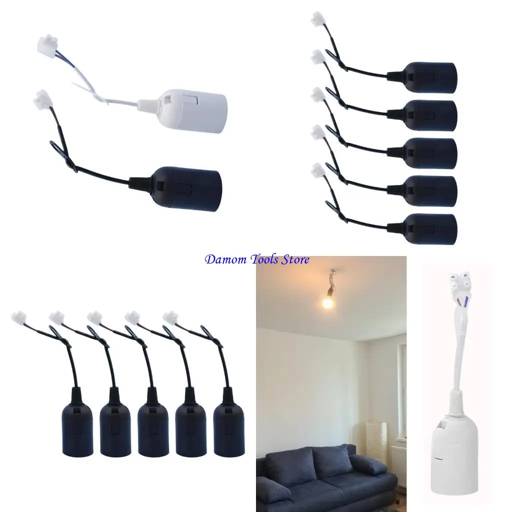 57BE 5Pcs E27 Construction Socket Lamp Holder With Cable Quick Install Lamp Holder