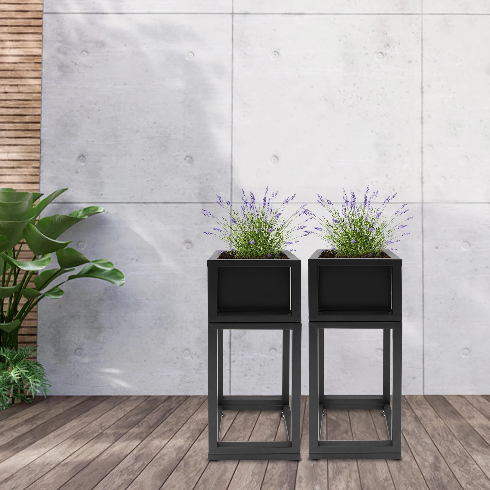 

2 шт. черная подставка для растений в горшке 8,1*8,1*23,6 дюйма полка для растений 2-уровневая подставка для растений сады высокая квадратная кашпо для садоводства на заднем дворе