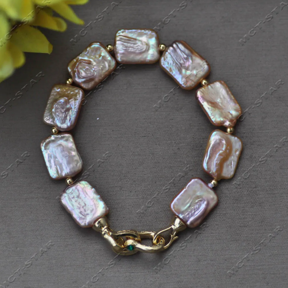 

Z14330 8 дюймов 18 мм розовый прямоугольный браслет с пресноводным жемчугом CZ