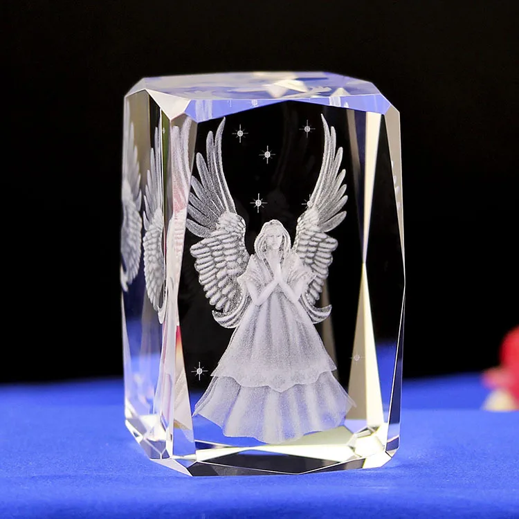 5x5x8cm Guardian Angel 3D Internally Carved Crystal Crafts as Gifts for Girlfriend, Goddess and Children