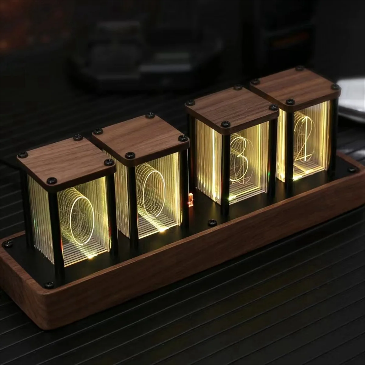 Nixie Tube Clock Walnut Digital Clock, Support Wi-Fi Time Calibration, Alarm and 12/24H Display, No Assemble Required