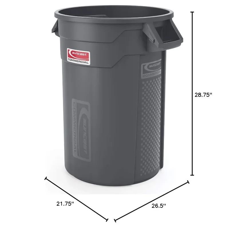 

32Gal Gray Trash Can - Vented Channels & Rolled Lip, Ergonomic Handles for Kitchen/Office, Heavy-Duty Garbage Bin with Lid