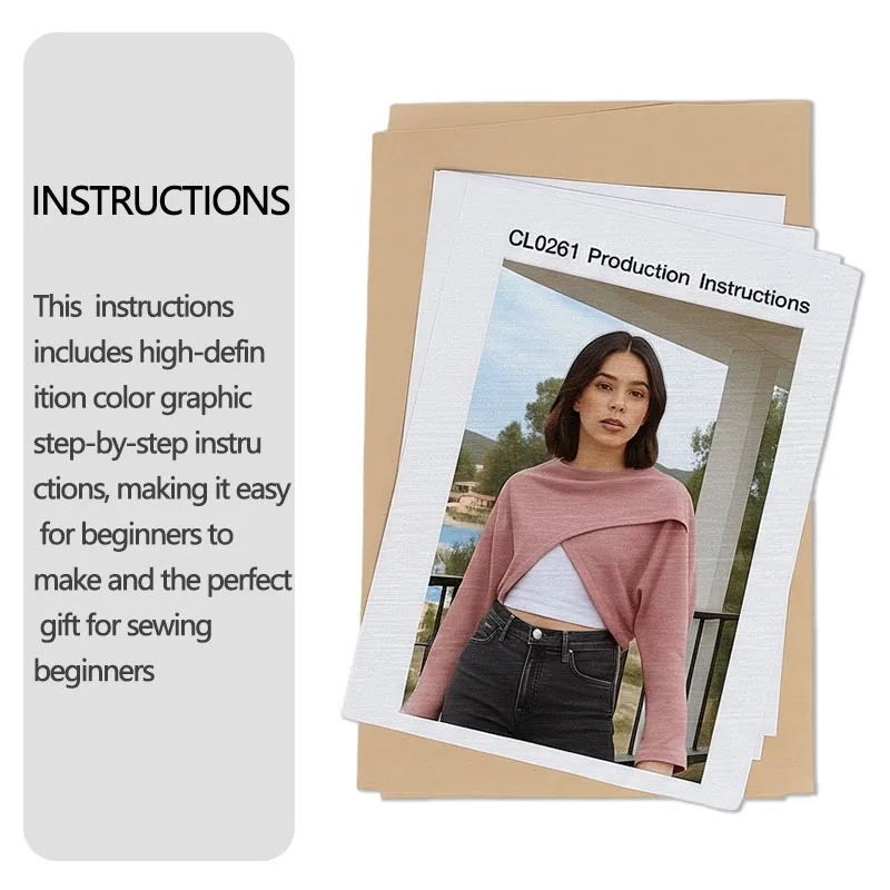 Sewing patterns for Women's Cropped crossed Sweater in 8 sizes（32-46）, beginner sewing kit for Women's clothing