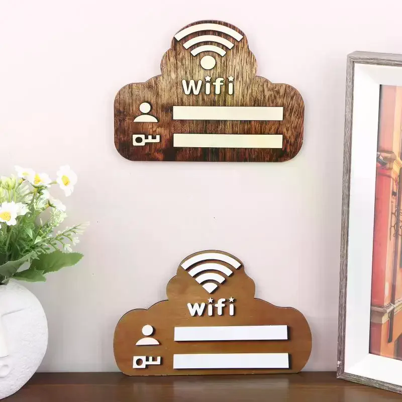 1Pc Rustic Wooden WiFi Password Sign Minimalist Durable Wall-Mounted Wireless Network Indicator Plaque Home Decoration