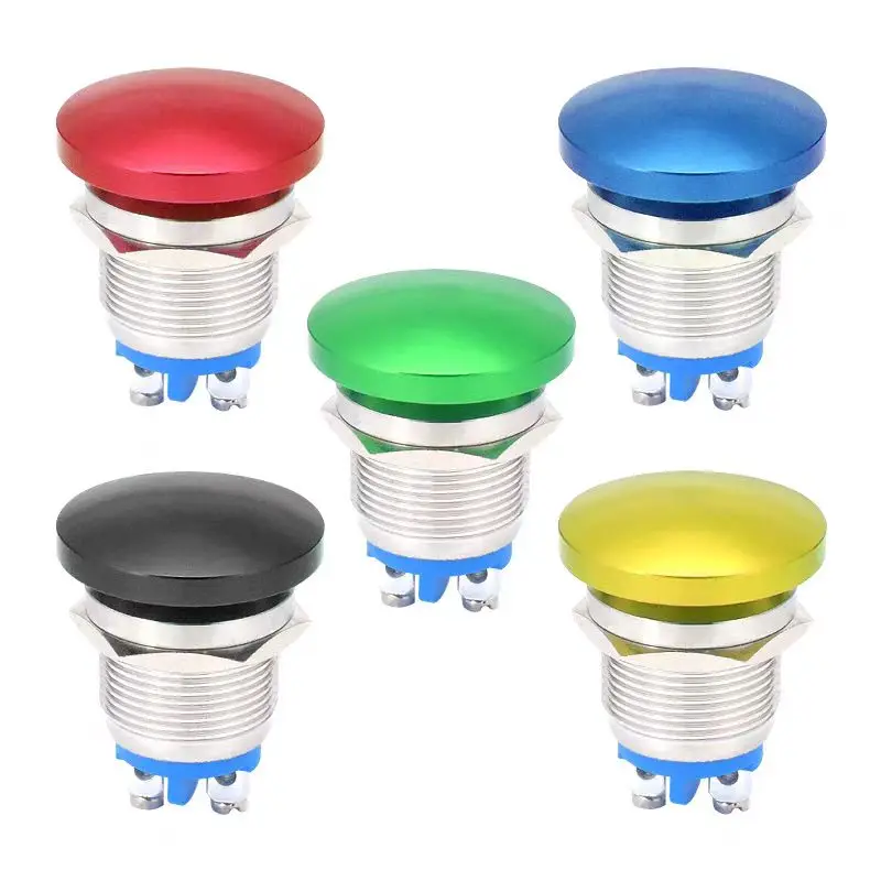 1pcs Metal Button Switch Waterproof 16/19/22mm Momentary Self Reset Screw Foot Red Green Blue Mushroom Head Power Switch