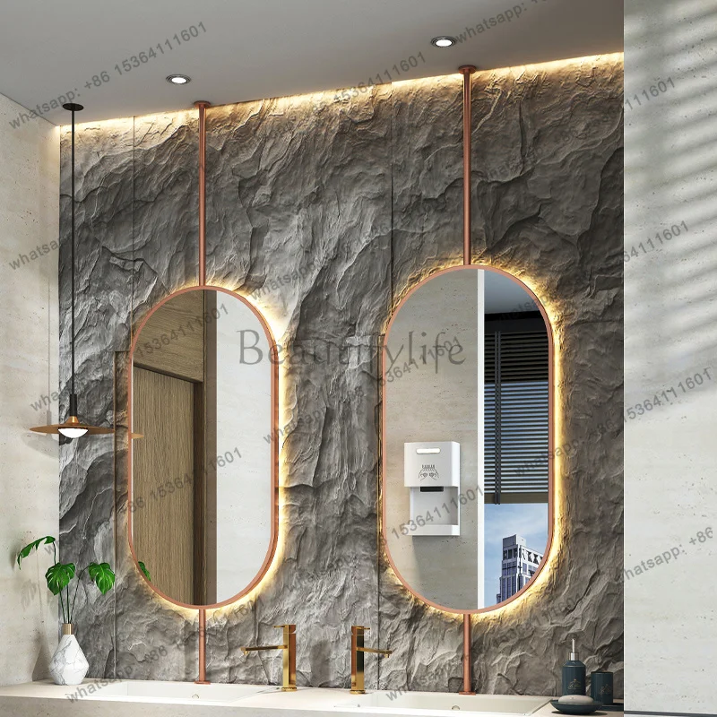 zj.Size60x90cm Ceiling Oval Hanging Mirror Modern Simple Home Decoration Bathroom Vanity Mirror LED Lighting Hd Cosmetic Mirror - view 3