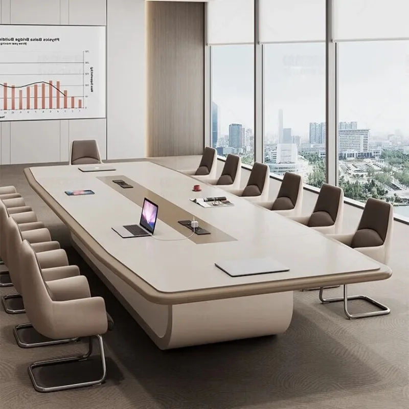 High-quality Conference table Long table Modern office Large light luxury conference table and chair combination