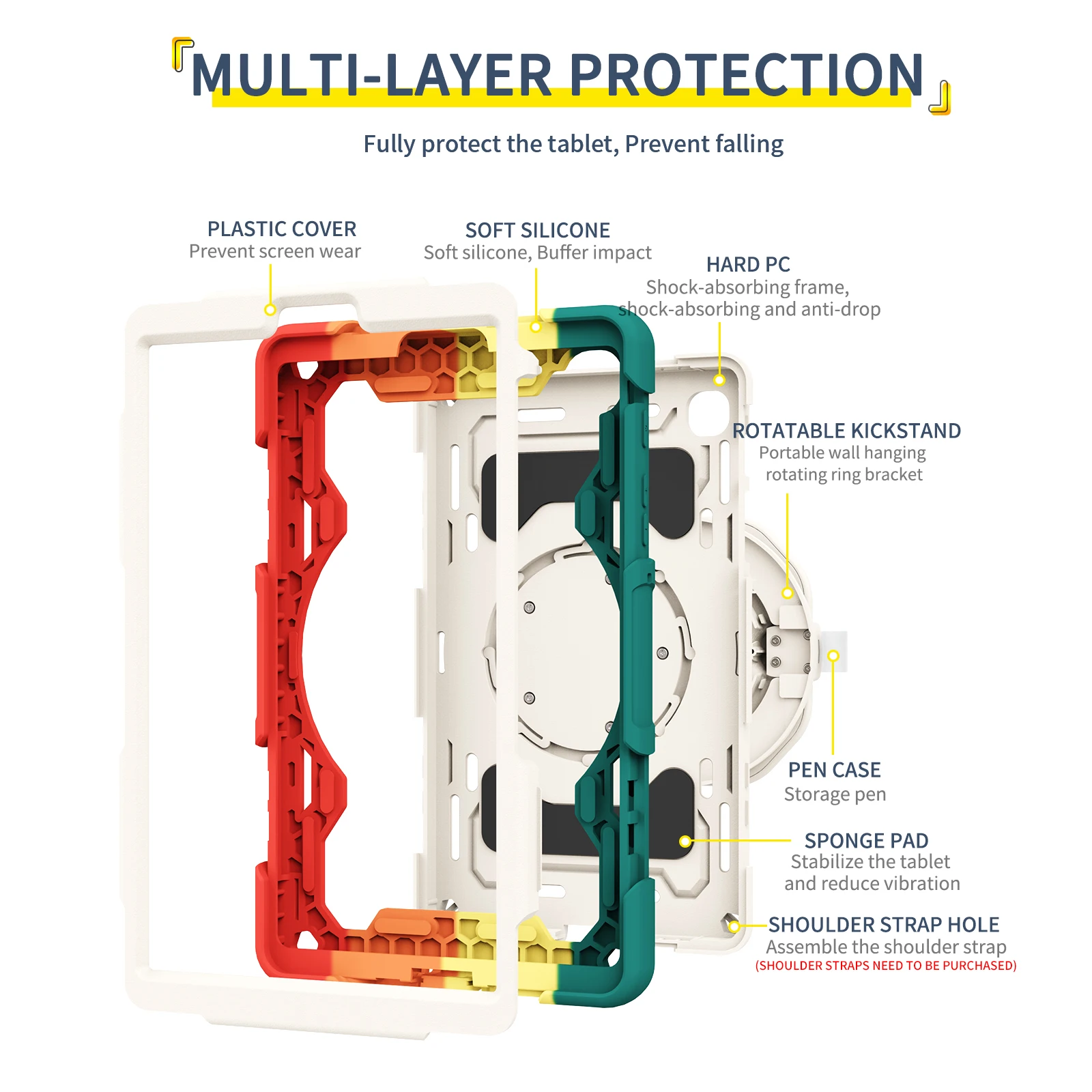 Estojo pesado rotativo de 360 polegadas para samsung galaxy tab a7 lite 2021, 8,7 polegadas, sm-t220, t225, robusto, com alça