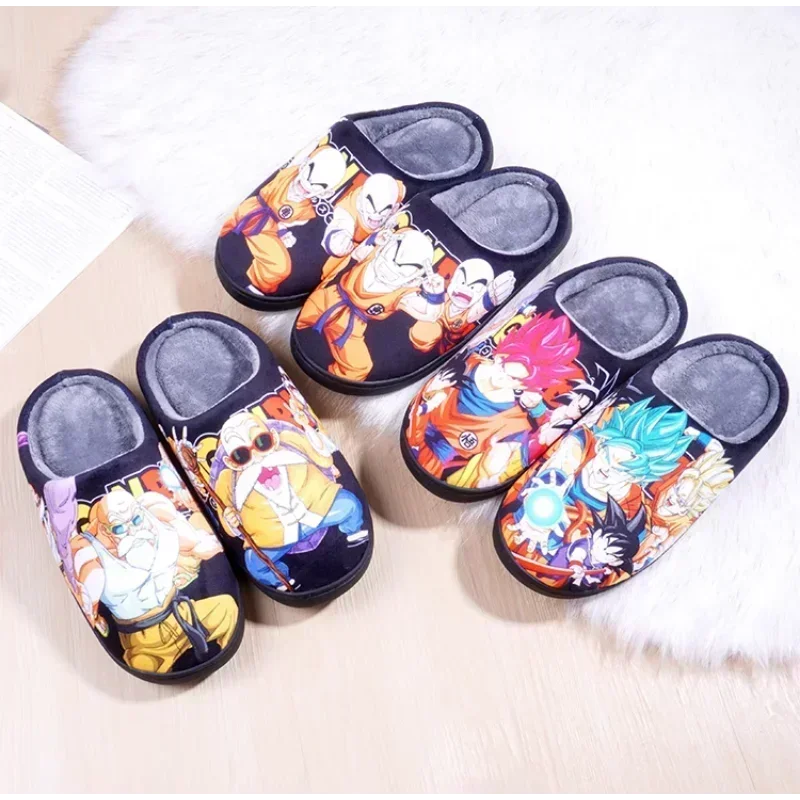 Dragon Ball Vegeta Goku Couple's Indoor Cartoon Warm Non-slip House Slides Men and Women Toe Wrap Home Cotton Shoes Wholesale