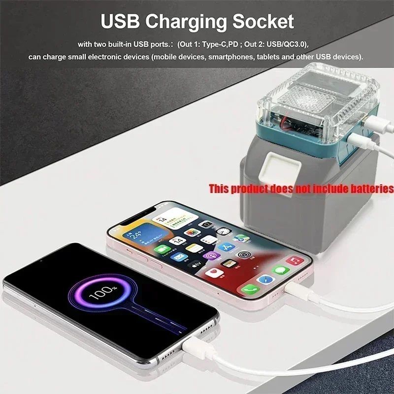 Digital Display Lithium Battery Adapter Converter For Makita For DeWalt For Milwaukee For M18 Charger USB Type-C Power Bank 138W