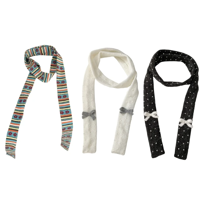 Embroidery Bows Neckerchief Long Strips Scarf Sweet Colorful Slender Knit Scarf Accessory for Fall and Winter NEW
