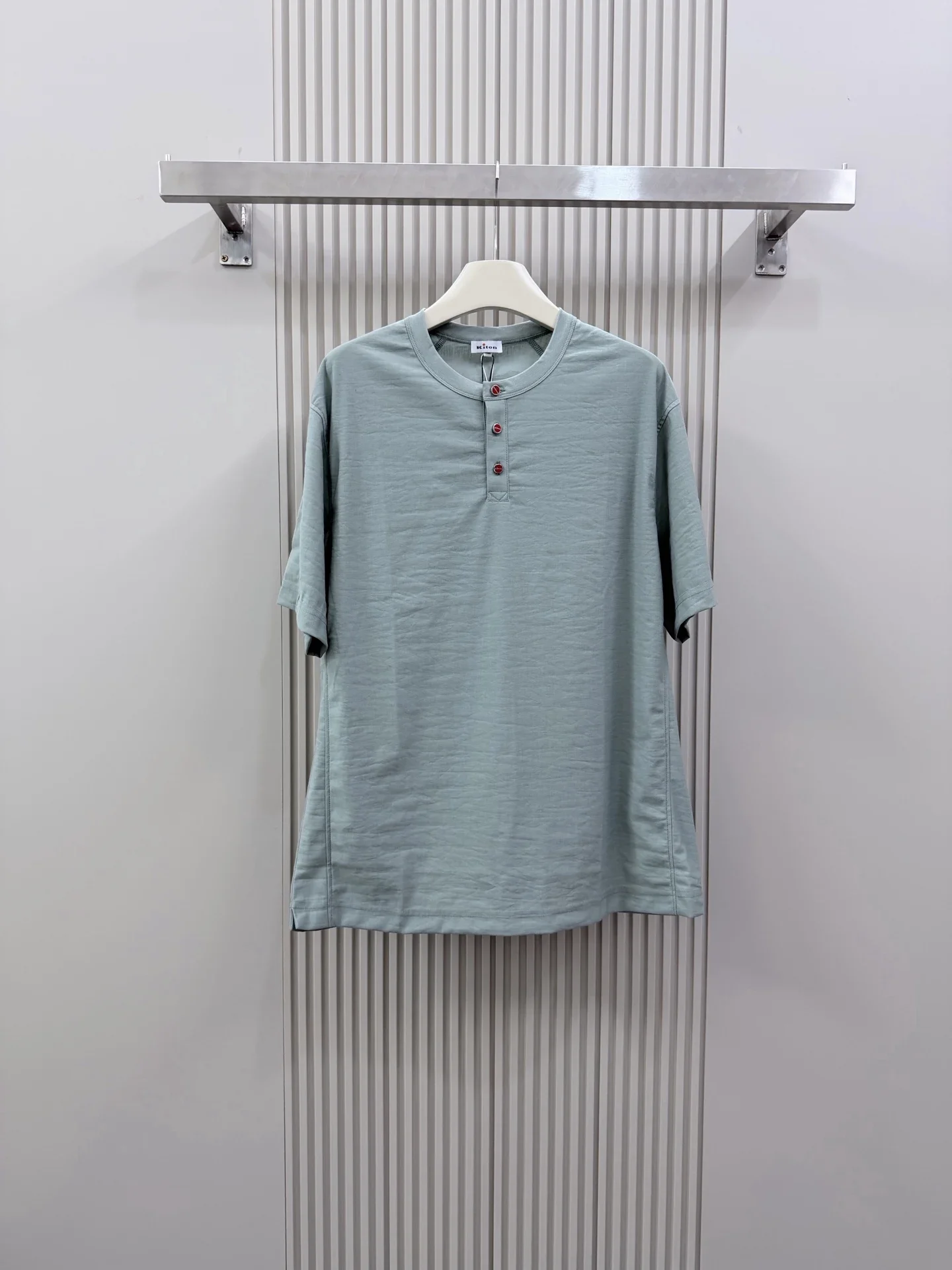 Kiton26ss New Old Money Wind Linen Crew Neck Button Short Sleeve T-Shirt