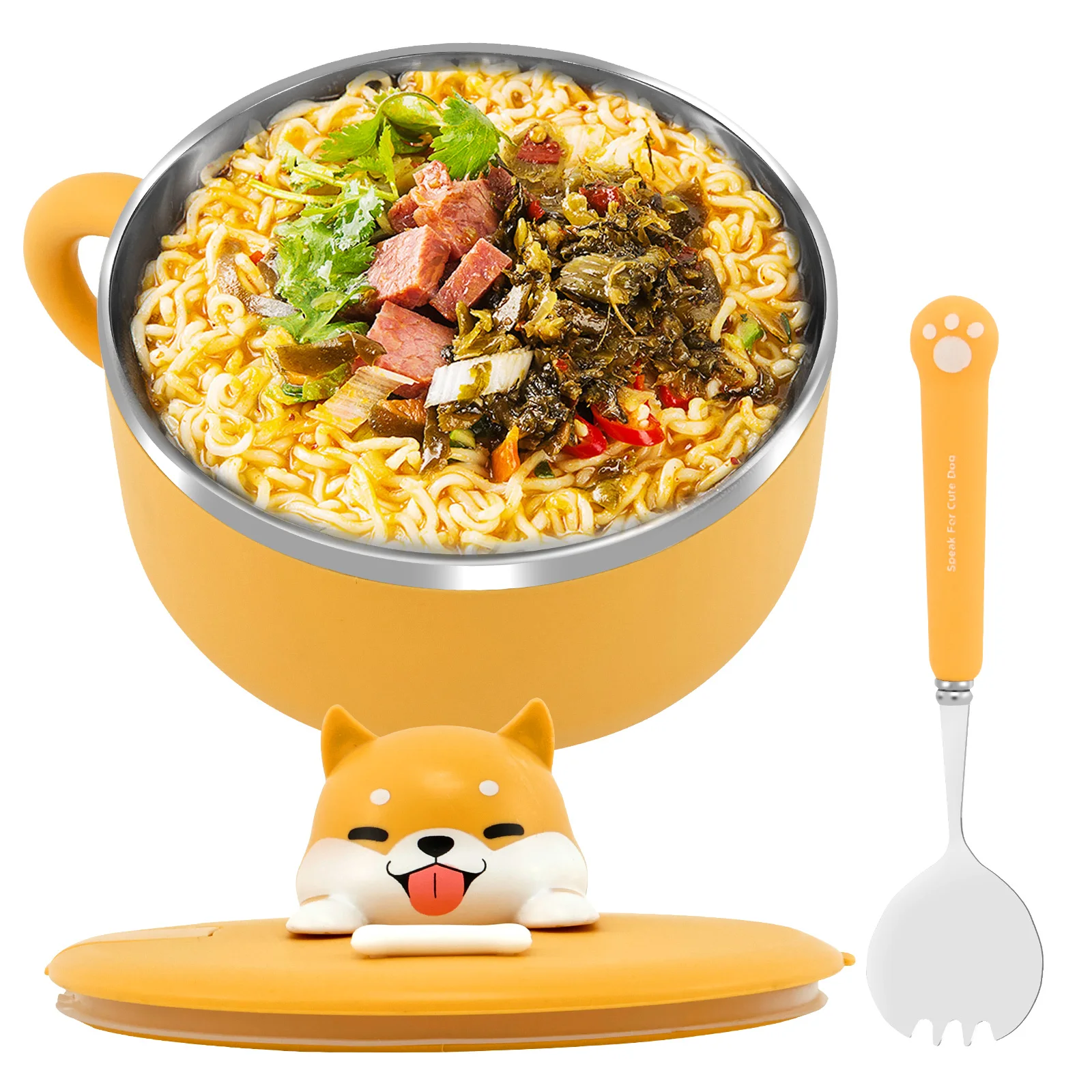 1200ml Ramen Bowl 304 Stainless Steel Noodle Bowl with Lid and Spork Heat Resistant Instant Noodles Bowl with Handles Dustproof