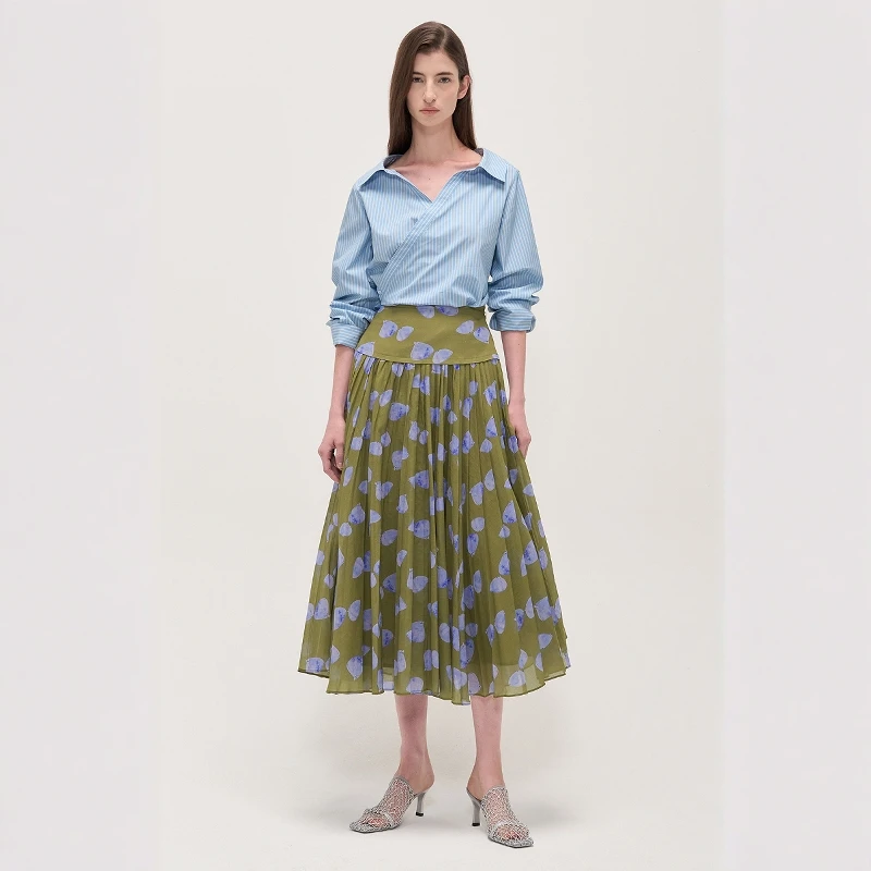 

Blue Striped Long Sve Collar irt High Waist Skirt Set Korean Sle Busin Casual Women's Spring Faion