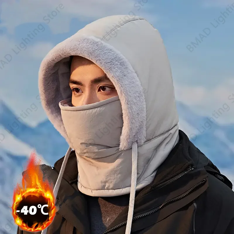 Topi Balaclava 3in1 untuk Cuaca Dingin, Syal Masker Anti Angin, Pelindung Telinga Berbahan Fleece Tebal, Penutup Wajah untuk Berkendara di Luar Ruangan