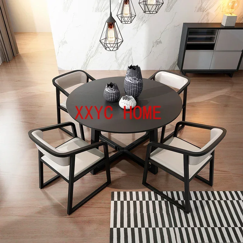 Nordic Light Luxury round Modern Minimalist Solid Wood Dining Tables and Chairs Set