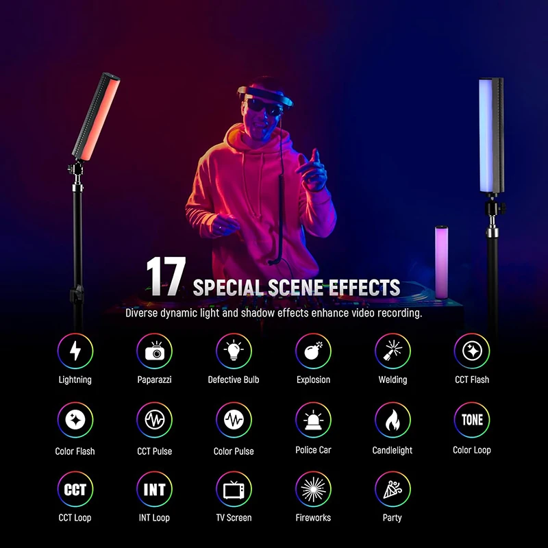 

Neewer TL21C RGB Light Wand w/App, Magnetic 2500K-8500K CRI95+ 17 Scenes 2550mAh for Vlog/Photo/Video