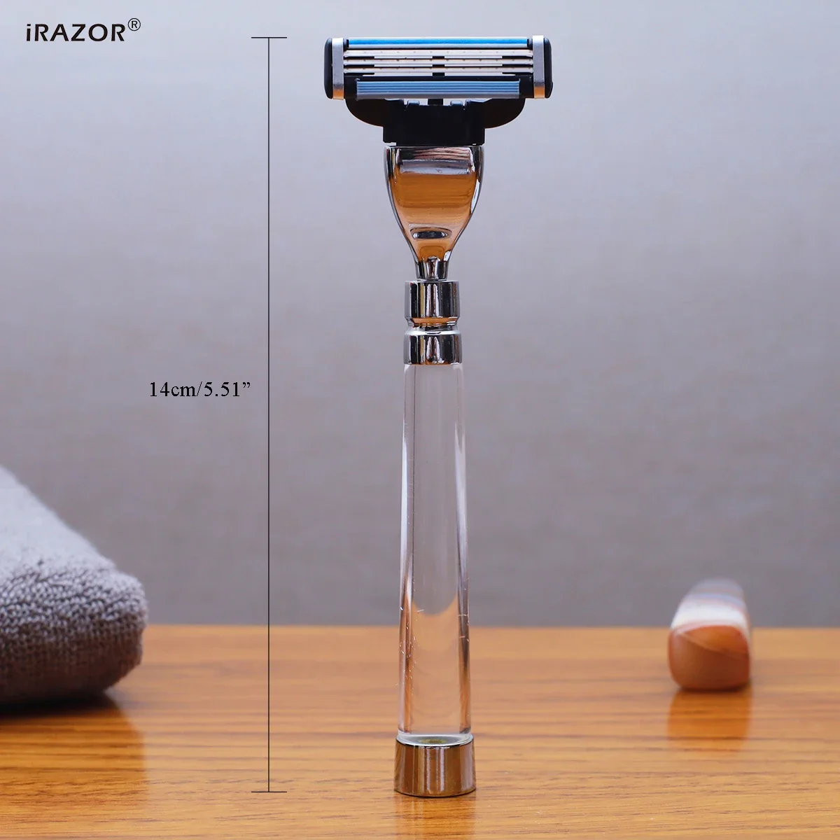 IRAZOR Safety Razor for Men, Manual Cartridge Grooming Shaver, Clear Premium Acrylic Handle, Mach 3 Blade Refill