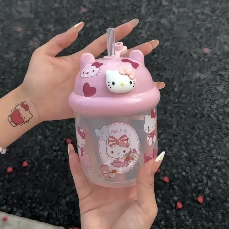 Sanrio Hello Kitty Is Cute and Carries A Bear Ear Cup for Outdoor Camping. Students and Children Suck Plastic Cups. - view 3