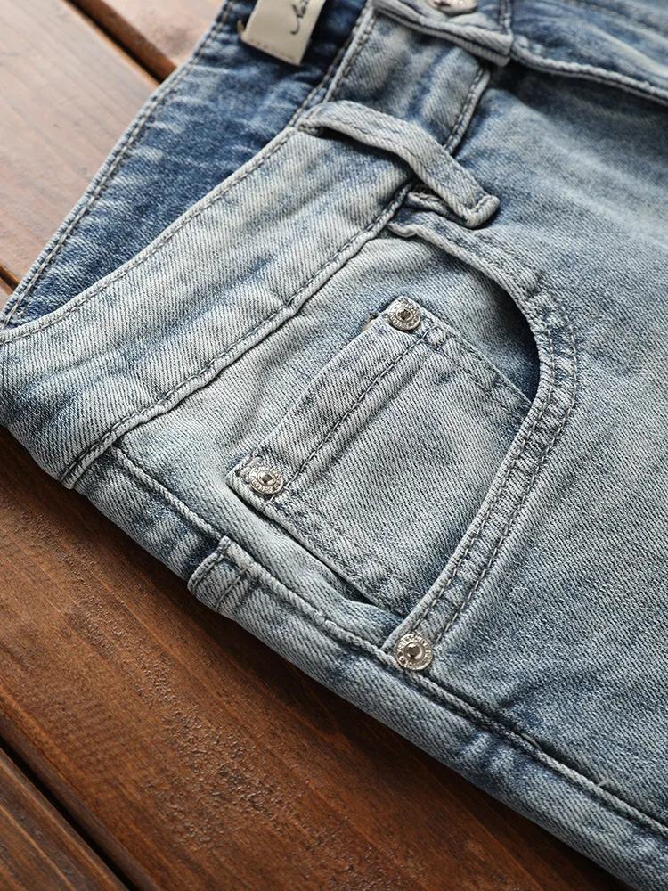 

Summer jeans men's light blue Korean version elastic small foot slimming trend versatile cropped pants