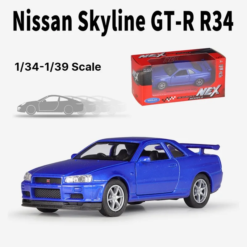 1/36 Nissan Skyline GTR R34 Toy Car Welly Diecast Metal Miniature