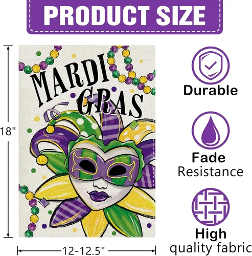 Mardi Gras Joker Mask Decorative Garden Flag, New Orleans Carnival Jester Yard o OOV IIC