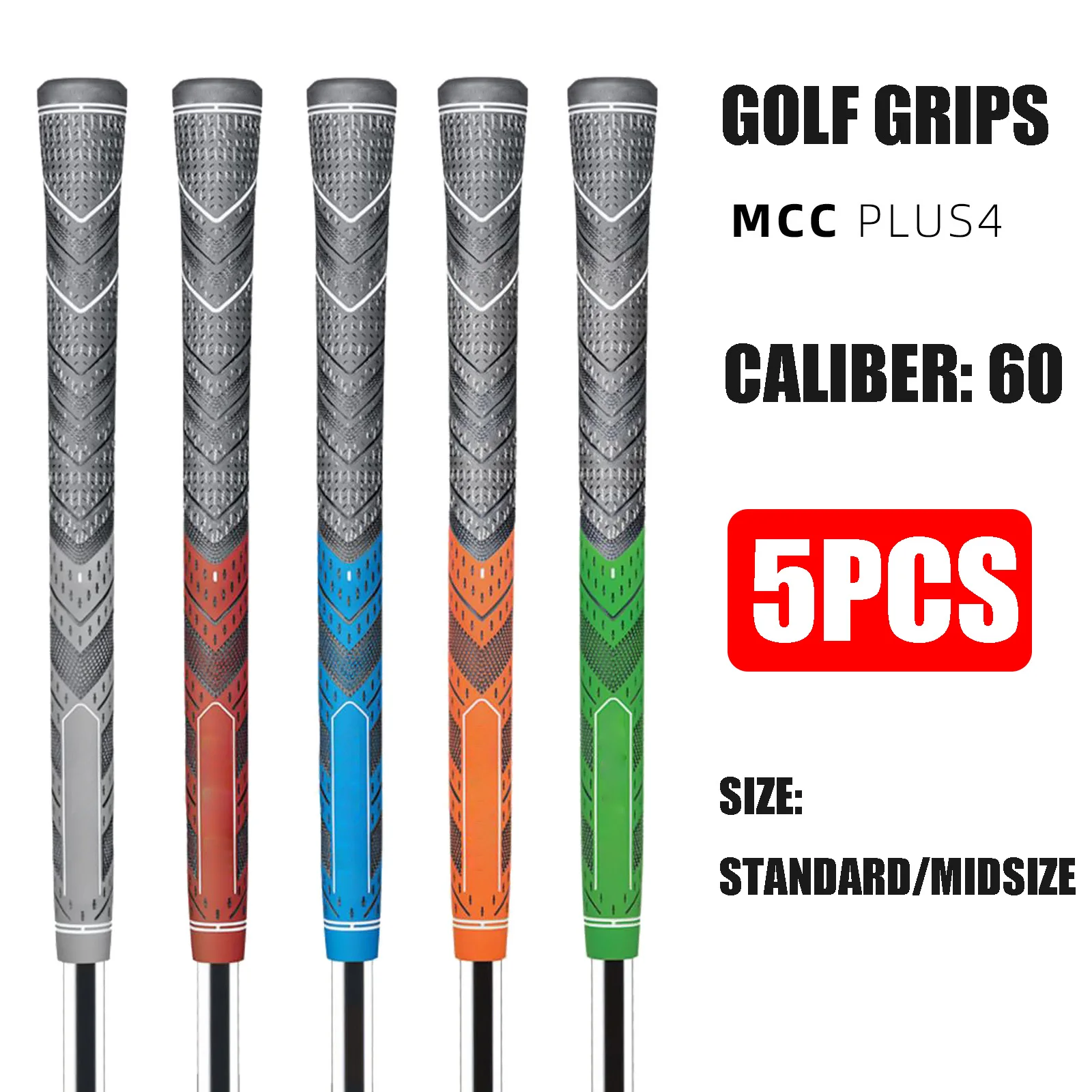 

5PCS Golf MCC Plus4 Golf Club Grip - All-Weather Hybrid Grip with Larger Lower Hand - Brushed Cotton Cord & Pebbled Texture