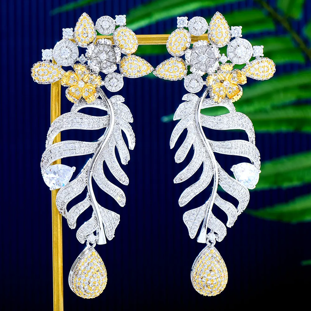 

GODKI 2021 New Flower Charms Long Statement Dangle Earrings for Women Wedding Fashion Cubic Zircon Bohemia Jewelry