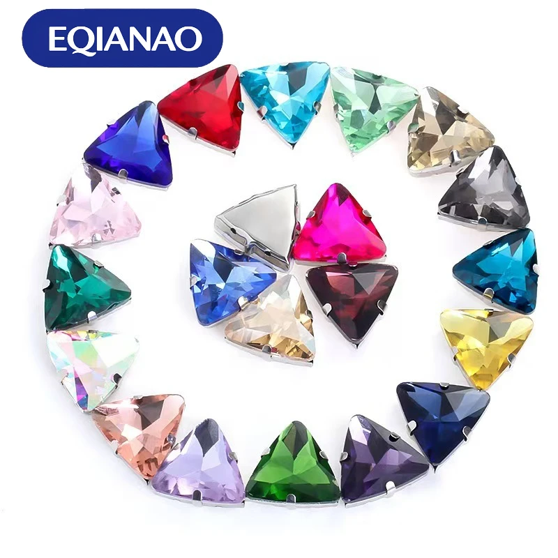 50Pcs White Triangular Claw Rhinestone Sew On Diamond AB Flatback Crystal Glass For Diy Clothing Wedding Accessories
