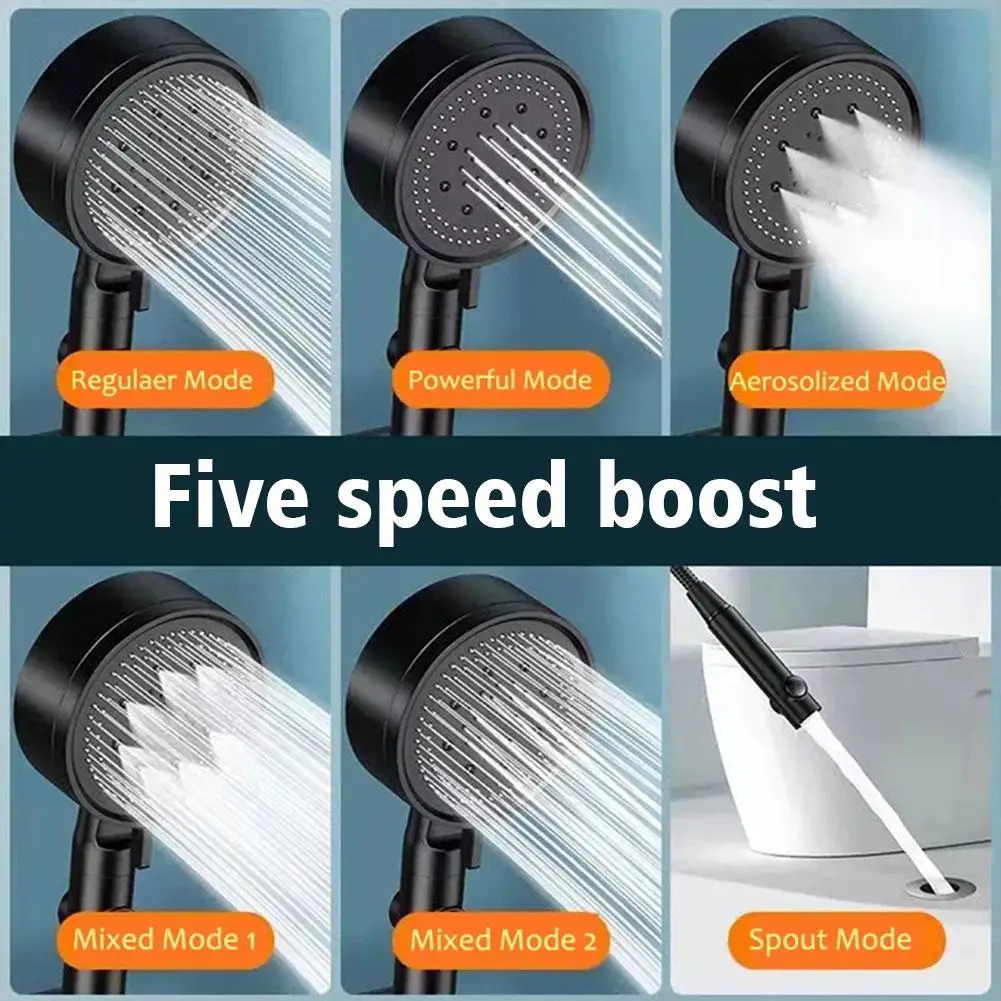 5 Modes Water Saving Spray For RV Motorhome Nozzle Large Flow High Pressure Shower Head Silver Massage Rainfall Pressurized Bath