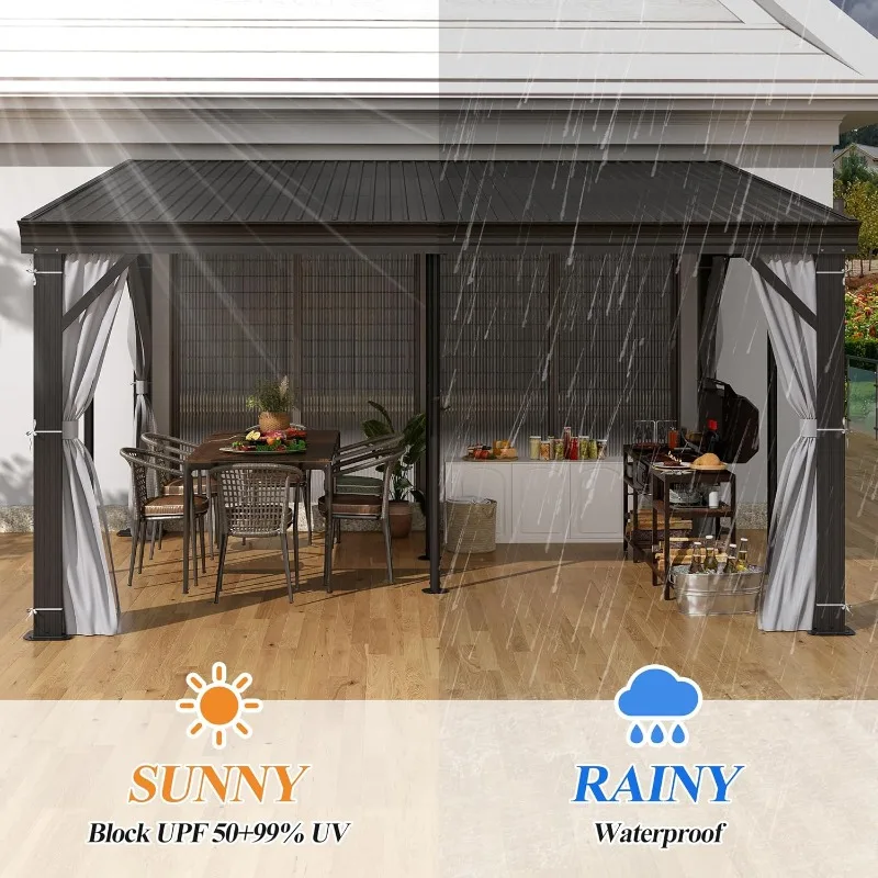 شرفة مرتفعة مقاس 12 × 14 قدمًا، إطار من الألومنيوم مع سقف معدني مائل، مثبت على الحائط #3