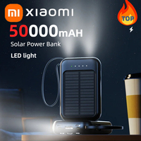 XIAOMI 50000mAh High Capacity Solar Power Bank Built Cables Solar Charger 2 USB Ports External Charger Powerbank LED Light NEW