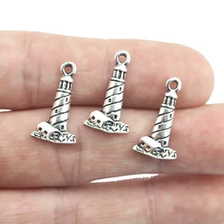 20pcs/lot 11*20mm Antique Silver Color  Lighthouse Building Charm Pendant For Jewelry DIY Making Finding Accessories