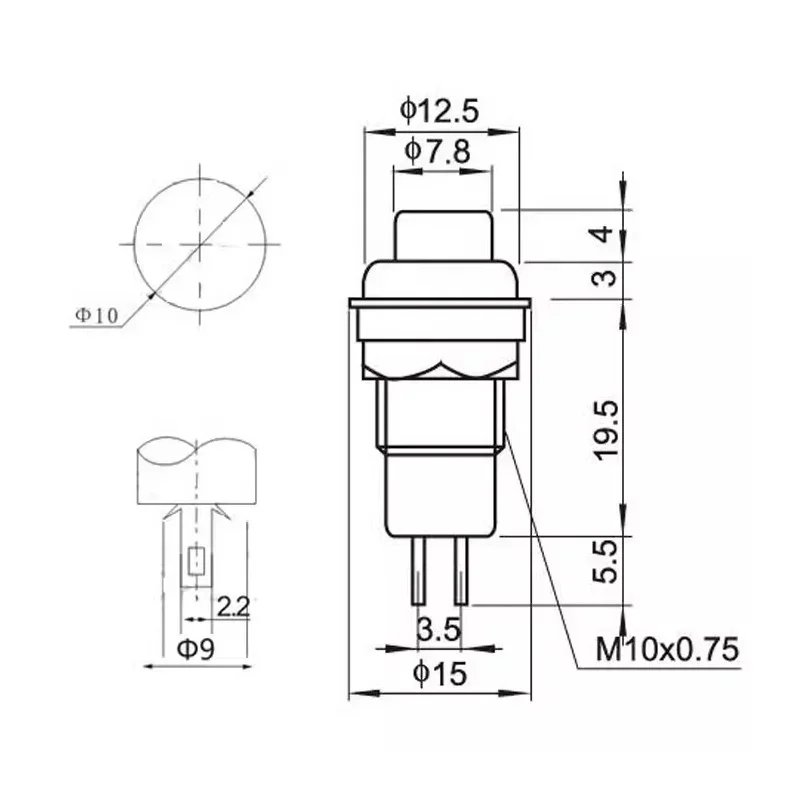 5/20PCS DS-211 10MM  Round Button Switch With Cable Locking Self-Locking DS-213 Momentary Self-Reset Small Push Button Switch