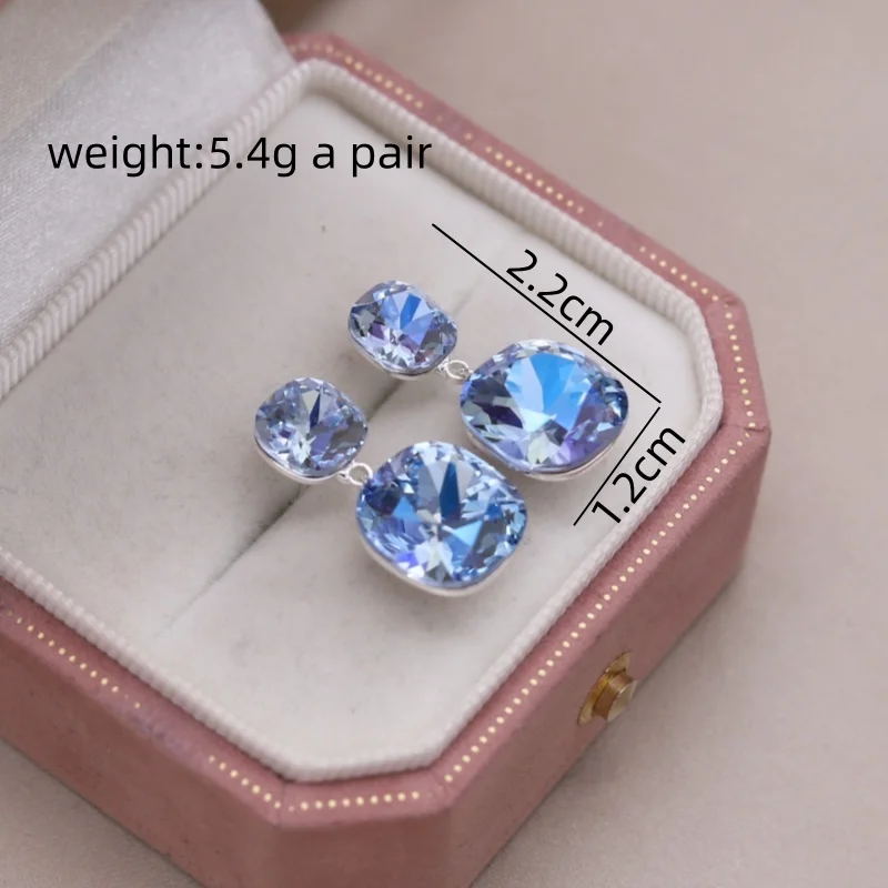 Korean new design fashion jewelry silver plated luxury crystal square pendant earrings elegant women daily work accessories