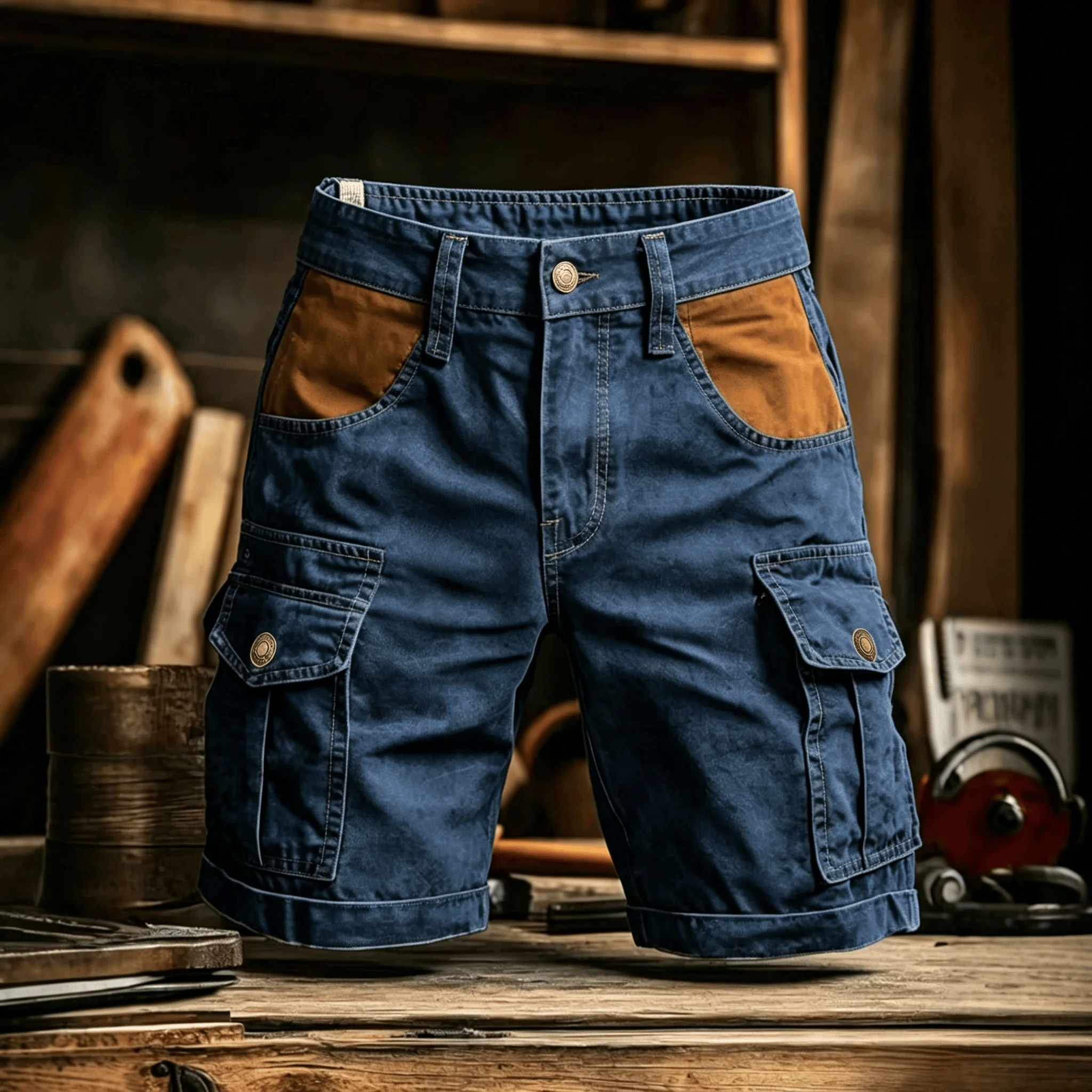 100% Baumwolle Herren Cargo-Shorts Sommer Amerikanischer Street-Punk-Stil Gespleißte Freizeitshorts Outdoor Herren Multi-Taschen-Sportshorts – Detail 7