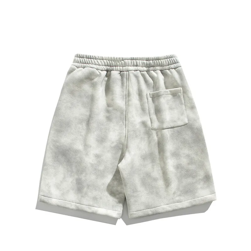 Retro Tie-dye Dirty Shorts Men's Summer New Loose Five Trousers Drawstring Design Casual Sports Basketball Trousers Beach Shorts