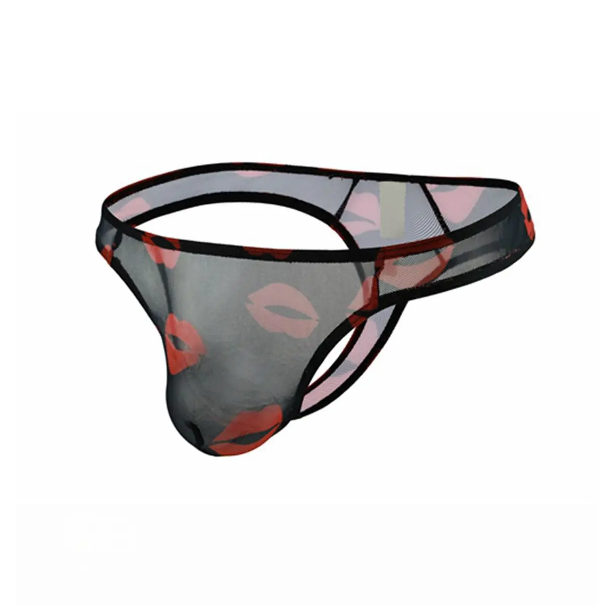 Lip Mesh Sheer T Back Thong for Men Sexy U Convex Pouch G-string Gays Erotic Open Butt Underpant Sissy Ultra-thin Knicker Hombre