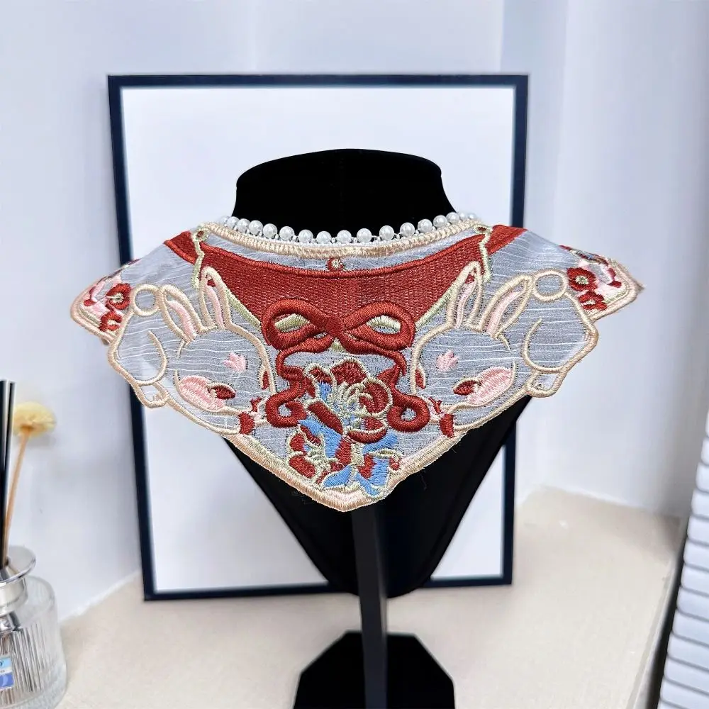 Retro Elegant Hanfu Shawl Floral Pattern Chinese Style False Collar Vintage Embroidery Hanfu Shoulder Collar Photography Prop
