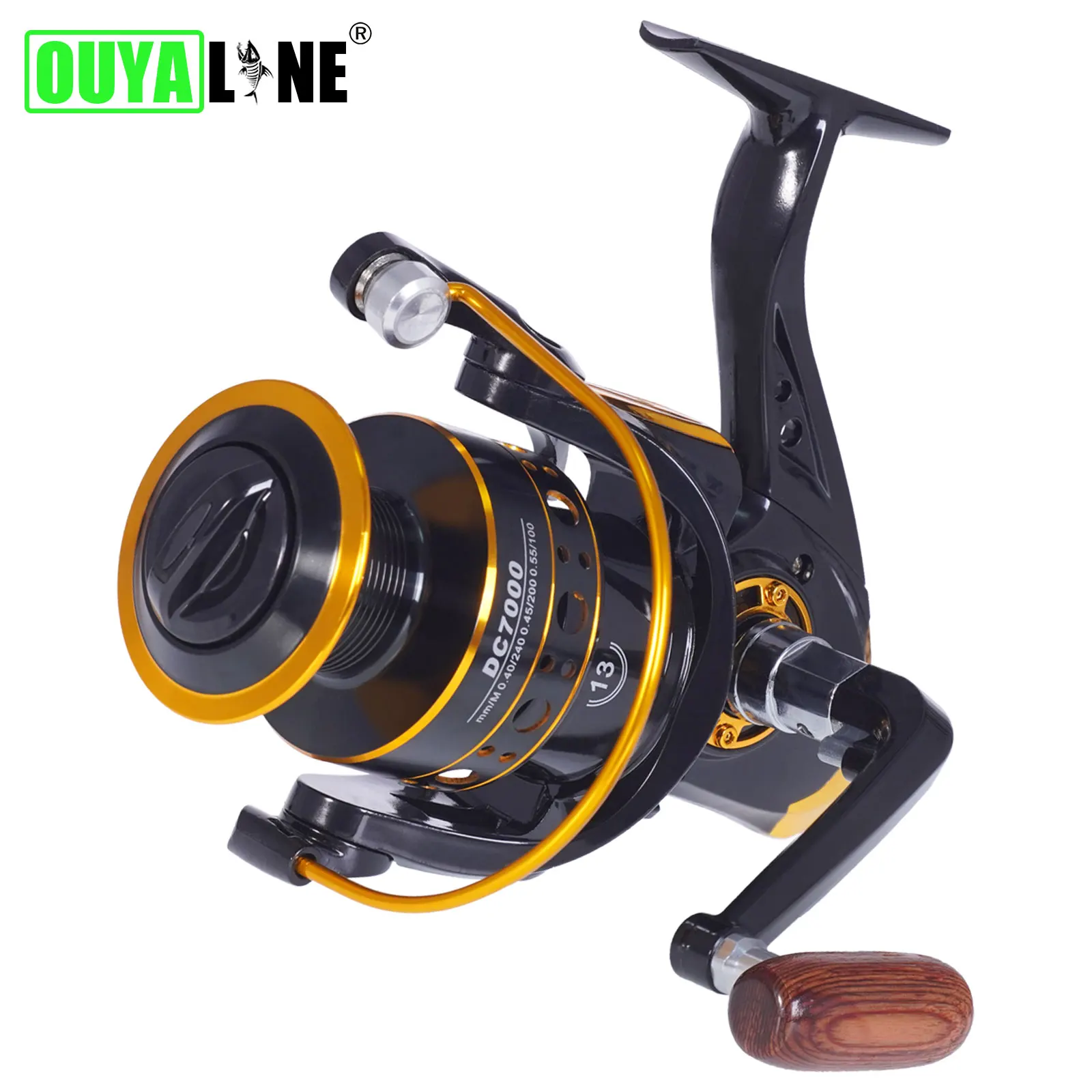 

Fishing Spinning Reel DC1000-7000 Series High Speed 5.2:1 13BB All Metal Spoon Wooden Grip peche Accessories Carretilha De Pesca