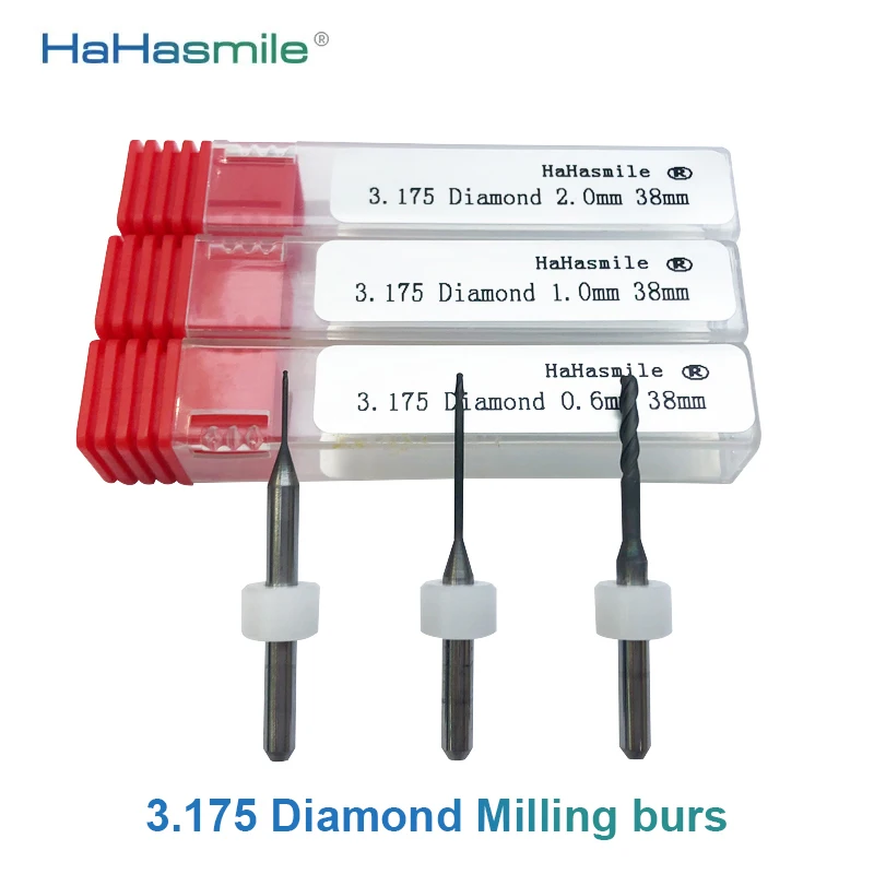 1pc/Set 3.175 Zirconia Milling Burs DC Coating For Milling Zirconia Blocks Dental Lab Tools Available 0.6mm/1.0mm/2.0mm 38mm