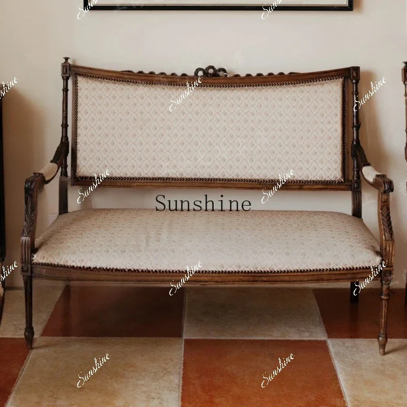American solid wood sofa leisure chair neoclassical French engraved old retro sofaE
