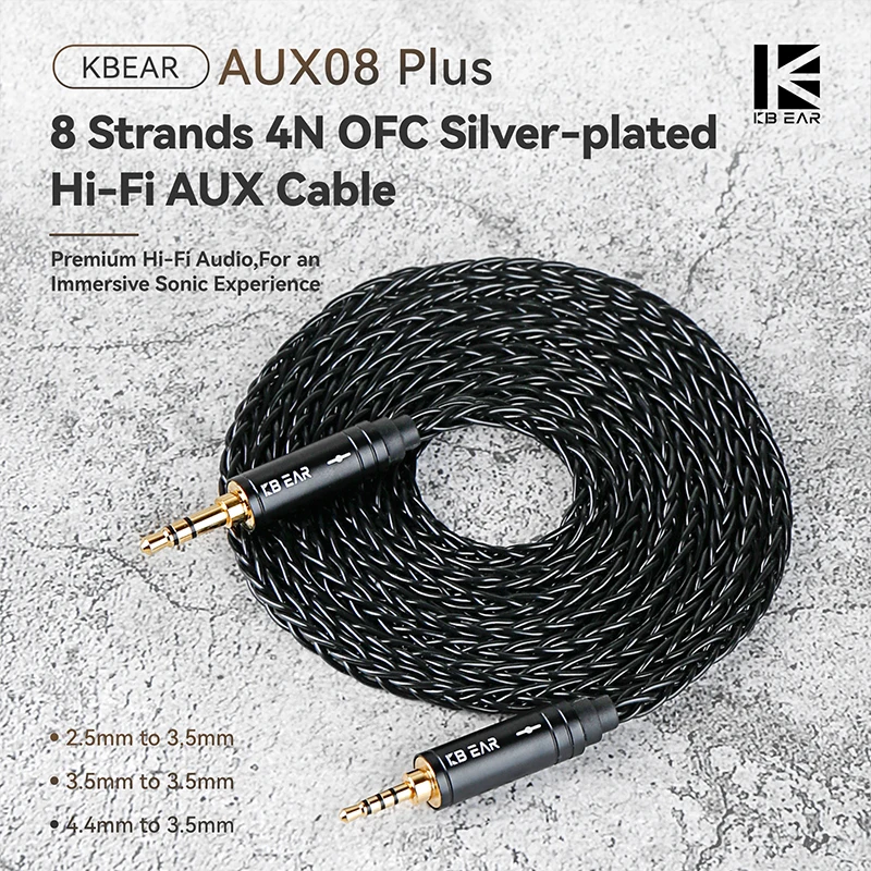 KBEAR AUX08plus AUX Cables 1.4m/2m 8-strands HiFi Speaker Cable Male to Male For Phone Headphone Car MP3