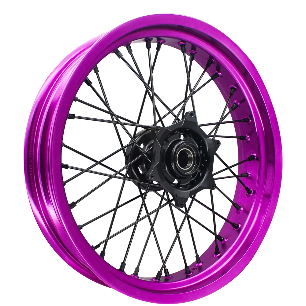 EXC 125 250 400 500 17 بوصة حافة أرجوانية محور أسود متوافق مع عجلات Super Moto مجموعة عجلات الدراجة النارية لـ KTM