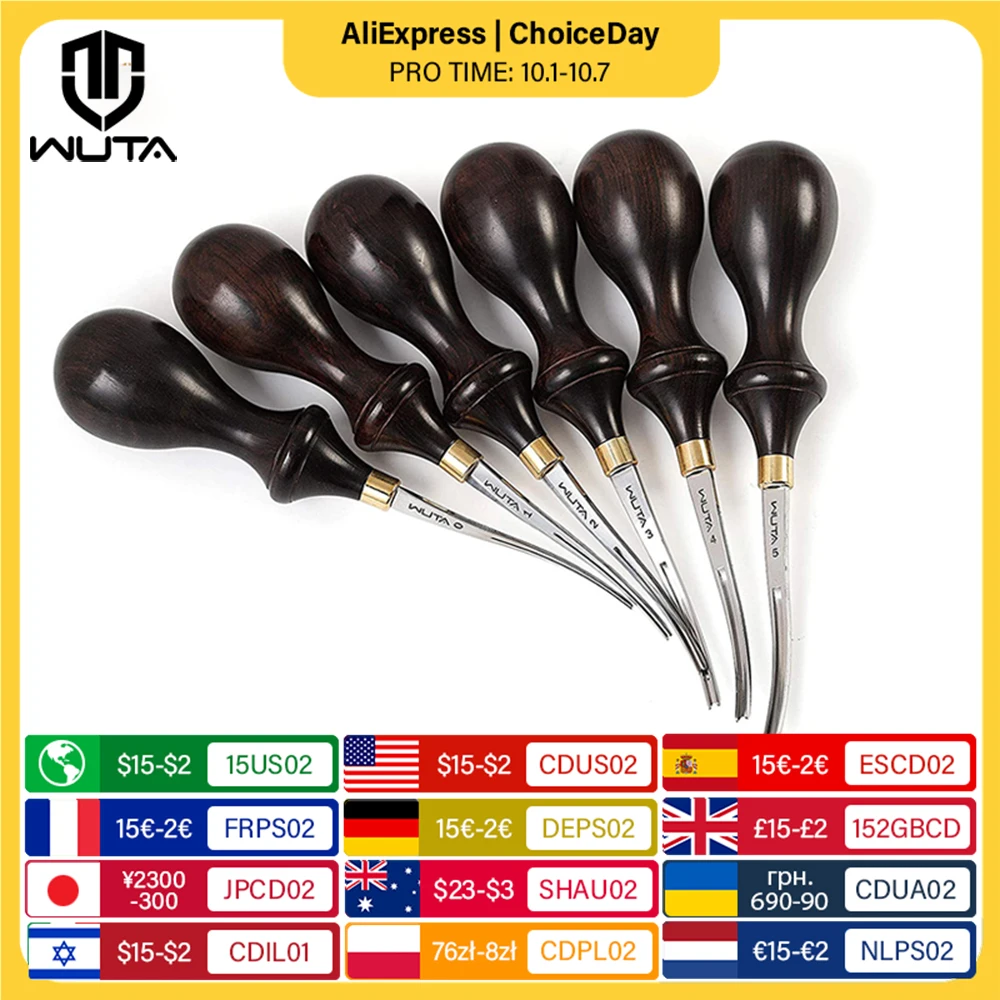 

WUTA Leather Edge Beveler PRO Skiving Craft Work Tools DC53 Стальной резак с ручкой из черного дерева Обрезной станок для биговки Skiver доступен 6 размеров