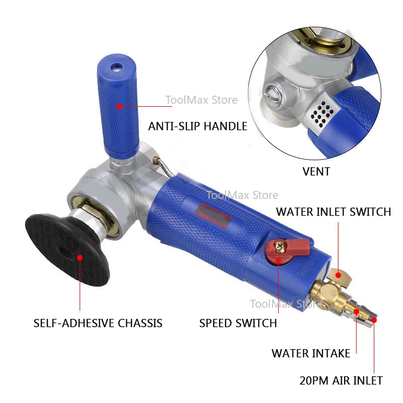 

SM100 Water Injection Pneumatic Sander 4 Inch Water Mill Wet Polisher for Marble Quartz Granite Stone Polishing