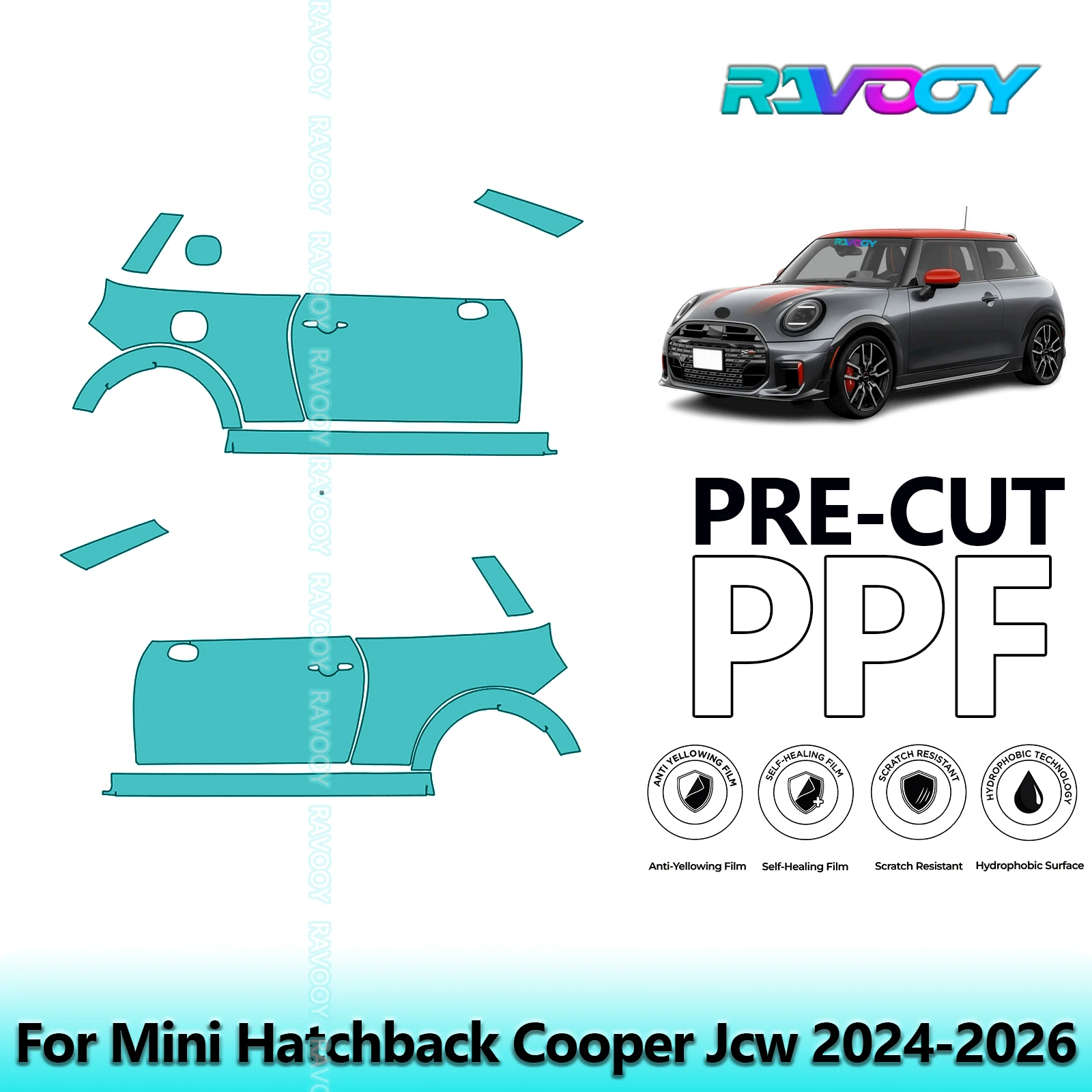 

For Mini Hatchback Cooper Jcw 2024-2026 8.5mil Clear Matte Pre-Cut PPF Door & A/B Pillar Kit TPU Paint Protection Film Set
